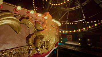 CGI An empty amusement park at night with colorful lights illuminating attractions video