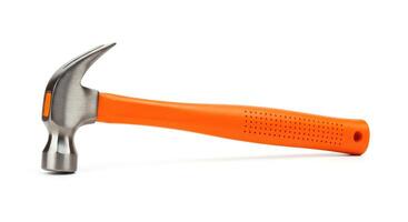 A hammer with an orange handle on a white background photo