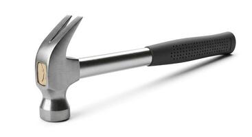 A hammer with a black handle and a metal handle photo