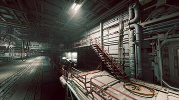 CGI Cargo terminal operations within a massive space station at evening video