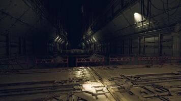 CGI Cargo terminal on a massive space station at dusk, illuminated and quiet video