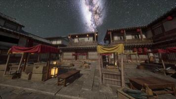 CGI A serene night in a traditional Japanese village under a starry sky video