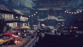 CGI Traditional Japanese village bustling with activity during twilight hours video