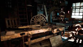 CGI An old carpentry workshop filled with vintage tools and rustic charm video