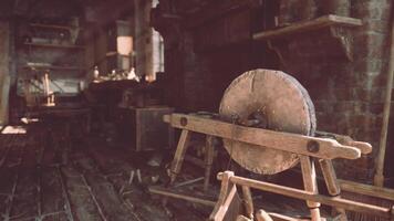 CGI Rustic carpentry workshop featuring vintage tools and aged wooden furniture video