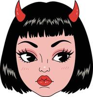 Cute Devil Girl with Red Horns vector