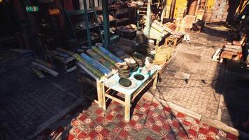 CGI Vibrant market stalls in a small African town displaying handmade pottery video