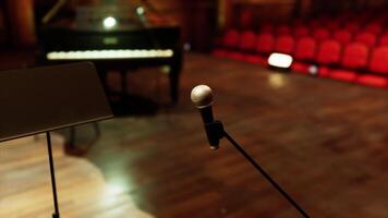 CGI Old opera stage set with piano and mic for upcoming performance video