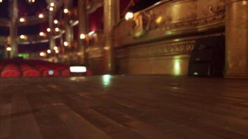 CGI A view of the stage in an old opera house with ornate decorations and seating video
