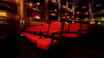 CGI Elegant red seating in an old opera house before a performance video