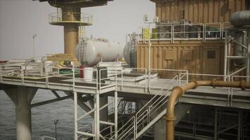 CGI Old oil platform in the ocean with equipment and infrastructure details video