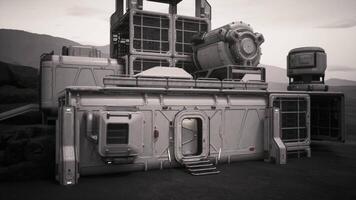 CGI Colonist base on a distant planet surrounded by rugged terrain and mountains video