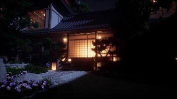 CGI Spectacular view of the shoguns grand residence illuminated at night in Japan video