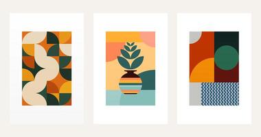 Neutral Tones Boho Art Print with Line Art Design vector