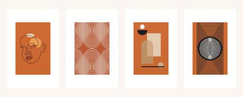 Abstract Boho Wall Art with Moon Phases vector