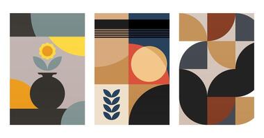 Neutral Tones Boho Digital Download with Abstract Shapes vector
