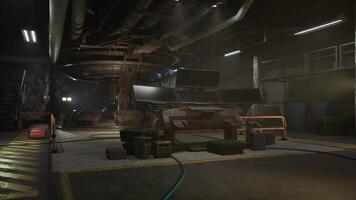 CGI Exploring a vast underground bunker with advanced technology and storage areas video