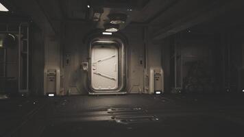 CGI Exploring the interior of a space station with a secure airlock door video
