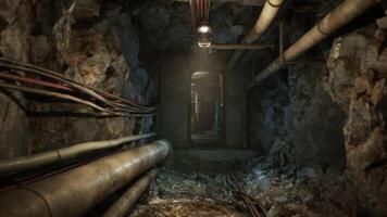 CGI Exploring an underground bunker with exposed pipes and dim lighting video