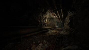 CGI Exploring a dimly lit underground bunker with rugged walls and exposed pipes video