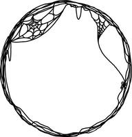 A black and white drawing of a spider web in a circle vector