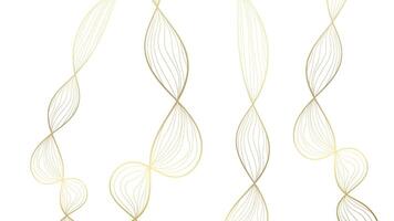 Set of gold abstract wavy lines on white background. . vector