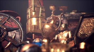 CGI Golden treasures found in a secret dungeon during an adventurer's quest video
