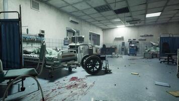 CGI Abandoned hospital interior showing destroyed equipment and disarray video