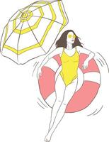 bautiful girl chilling in the poll at summer time vector