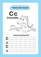 Illustration Isolated Animal Alphabet Trace and color Letter C Crocodile vector