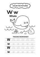 Animal Alphabet Trace and color Letter W Whale vector