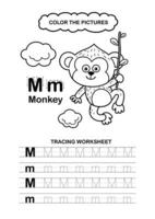 Animal Alphabet Trace and color Letter M Monkey vector