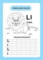 Illustration Isolated Animal Alphabet Trace and color Letter L Lion vector