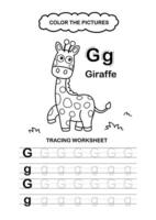 Animal Alphabet Trace and color Letter G Giraffe vector