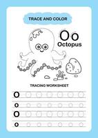 Illustration Isolated Animal Alphabet Trace and color Letter O octopus vector