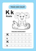Illustration Isolated Animal Alphabet Trace and color Letter K Koala vector