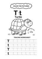 Animal Alphabet Trace and color Letter T Turtle vector
