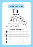 Illustration Isolated Animal Alphabet Trace and color Letter T Turtle vector