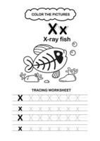 Animal Alphabet Trace and color Letter X x ray fish vector