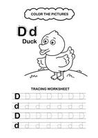Animal Alphabet Trace and color Letter D Duck vector