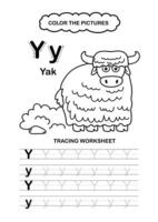 Animal Alphabet Trace and color Letter Y yak vector
