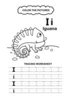 Animal Alphabet Trace and color Letter I Iguana vector