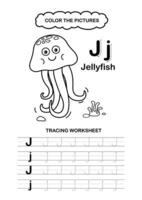 Animal Alphabet Trace and color Letter J Jellyfish vector