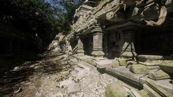 CGI Exploring the ancient temple ruins of Cambodia surrounded by lush foliage video