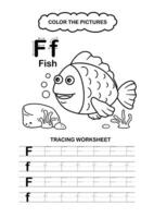 Animal Alphabet Trace and color Letter F Fish vector