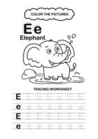 Animal Alphabet Trace and color Letter E Elephant vector