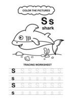 Animal Alphabet Trace and color Letter S Shark vector