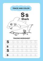 Illustration Isolated Animal Alphabet Trace and color Letter S Shark vector