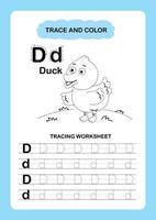 Illustration Isolated Animal Alphabet Trace and color Letter D Duck vector