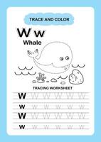 Illustration Isolated Animal Alphabet Trace and color Letter W Whale vector
